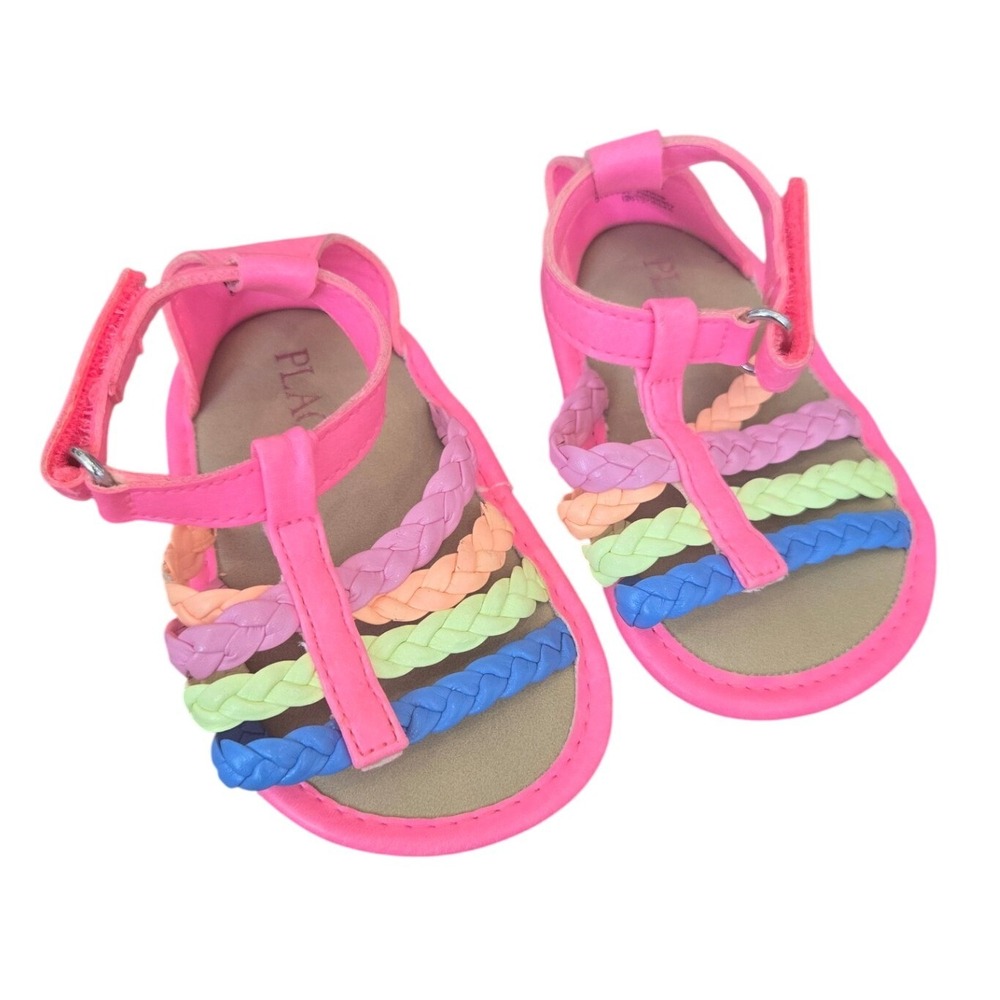Children's Place Baby Girl Sandals Shoes Rainbow Braided Gladiator Pink 3-6 Mo